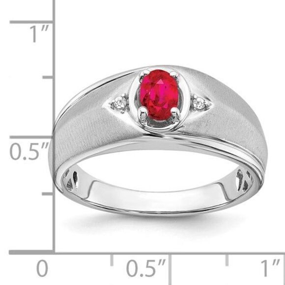 14k White Gold Oval Ruby and Diamond Mens Ring - Picture 4 of 8